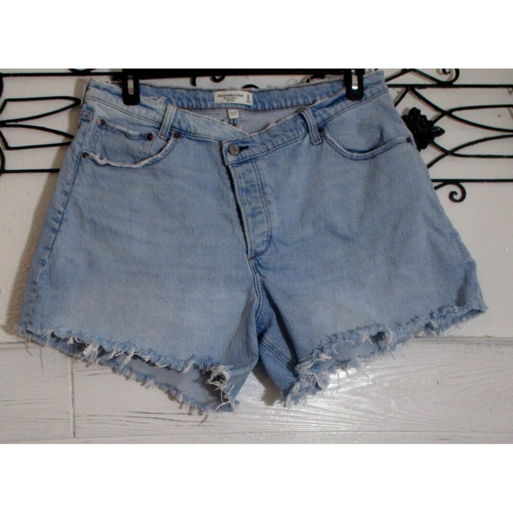 Abercrombie & Fitch Jean Shorts Women's Size 16 Blue Distressed High Rise